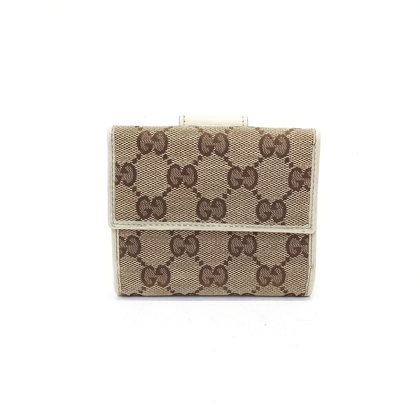 Gucci GG Compact Wallet Canvas Leather Ghw (Beige)