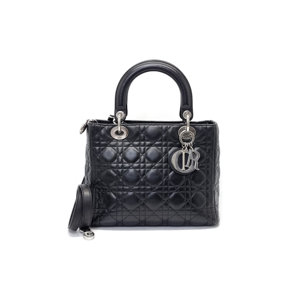 Christian Dior Lady Dior Medium Lambskin Cannage Shw (Black)