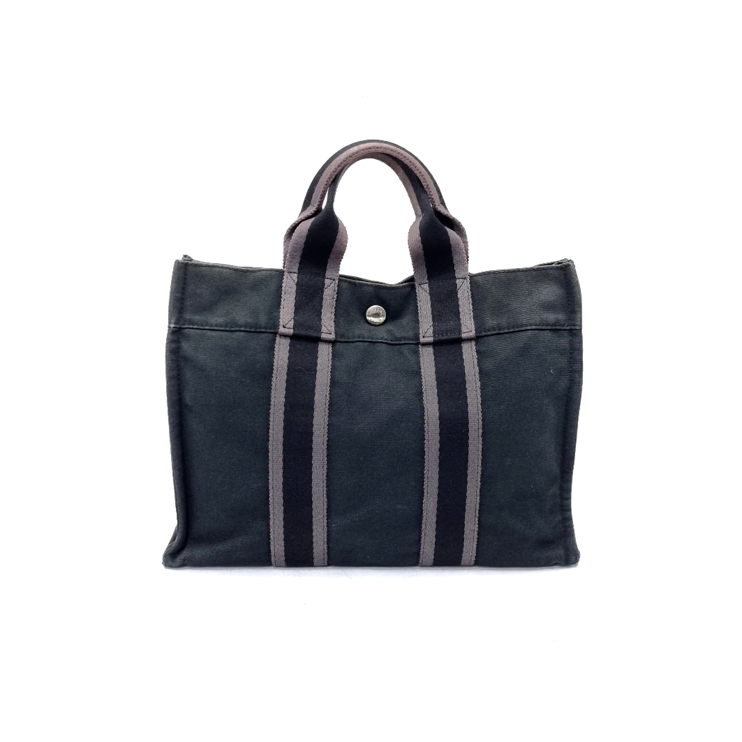 Hermes Fourre Tout PM Canvas Top Handle Phw (Black/Grey)