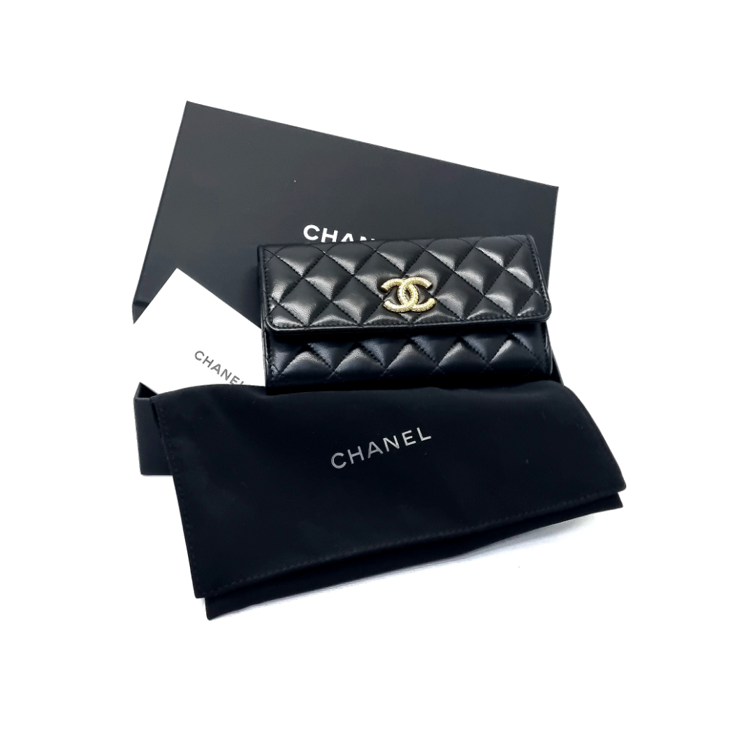 Chanel Flap Wallet Long Lambskin Ghw (Black)