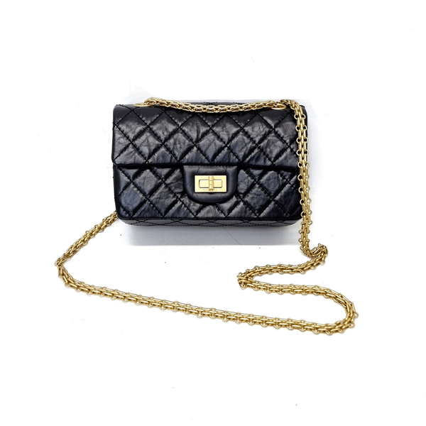 Chanel Reissue Mini 2.55 Aged Calfskin Leather Ghw (Black)