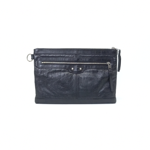 Balenciaga Classic Clip Clutch Lambskin Leather Shw (Black)