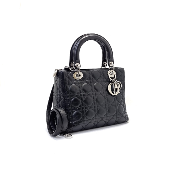 Christian Dior Lady Dior Medium Lambskin Cannage Shw (Black)