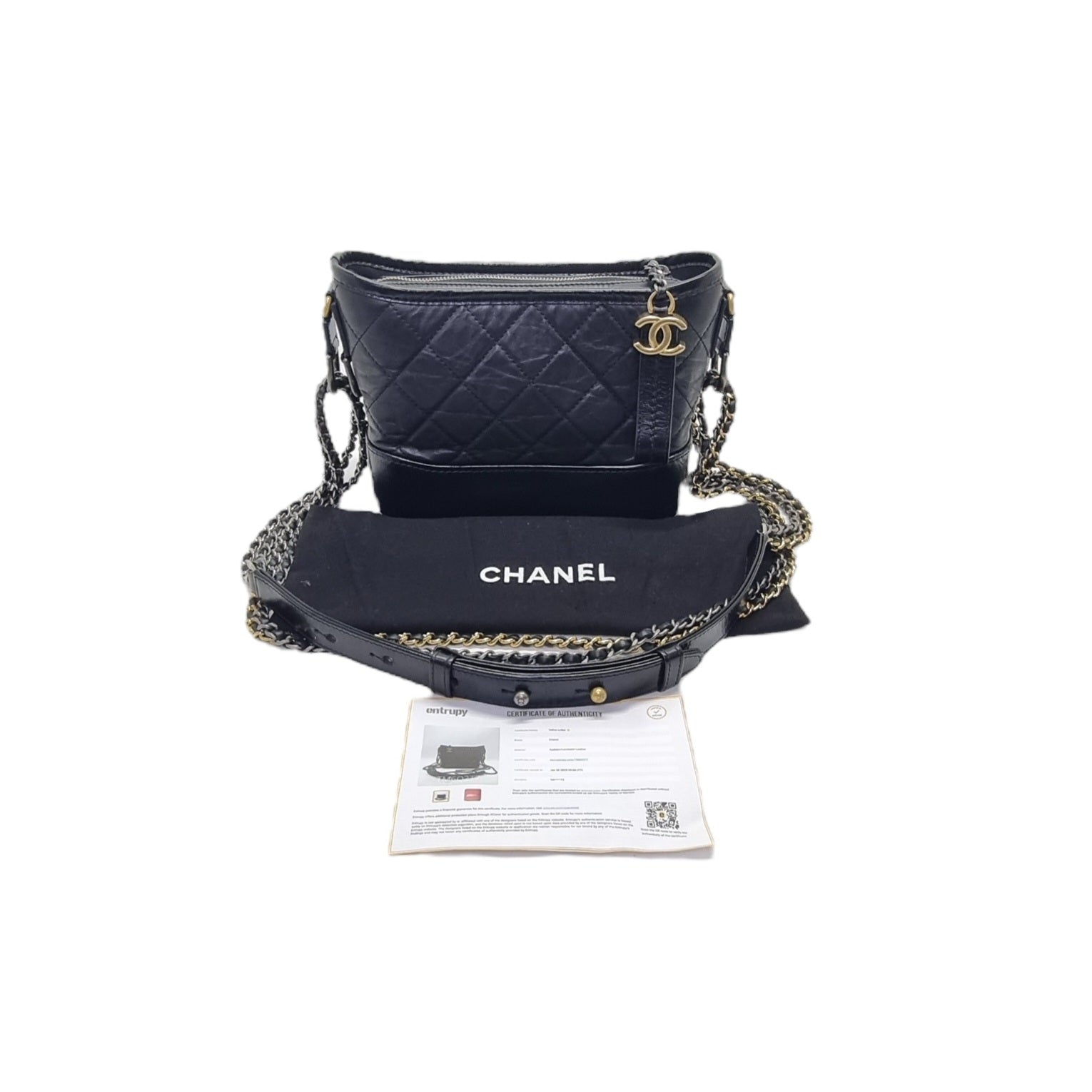 Chanel Gabrielle Small Aged Calfskin Leather Gold/Silver/Rhw(Black)