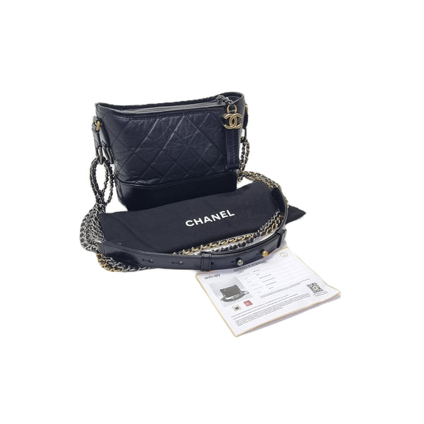 Chanel Gabrielle Small Aged Calfskin Leather Gold/Silver/Rhw(Black)