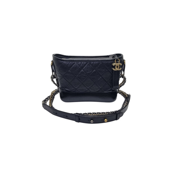 Chanel Gabrielle Small Aged Calfskin Leather Gold/Silver/Rhw(Black)