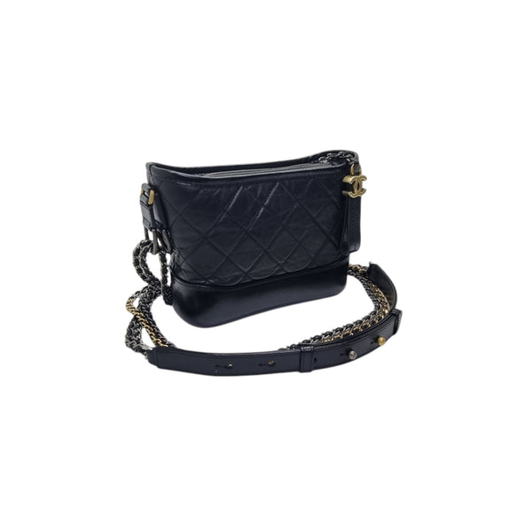 Chanel Gabrielle Small Aged Calfskin Leather Gold/Silver/Rhw(Black)