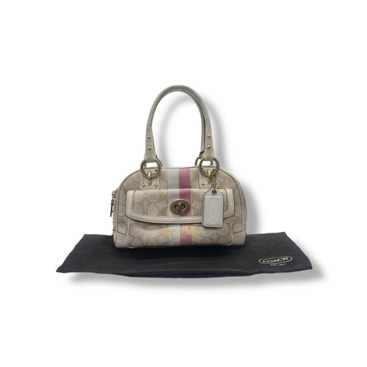 Coach Heritage Signature Canvas Boston Bag Ghw (Beige)