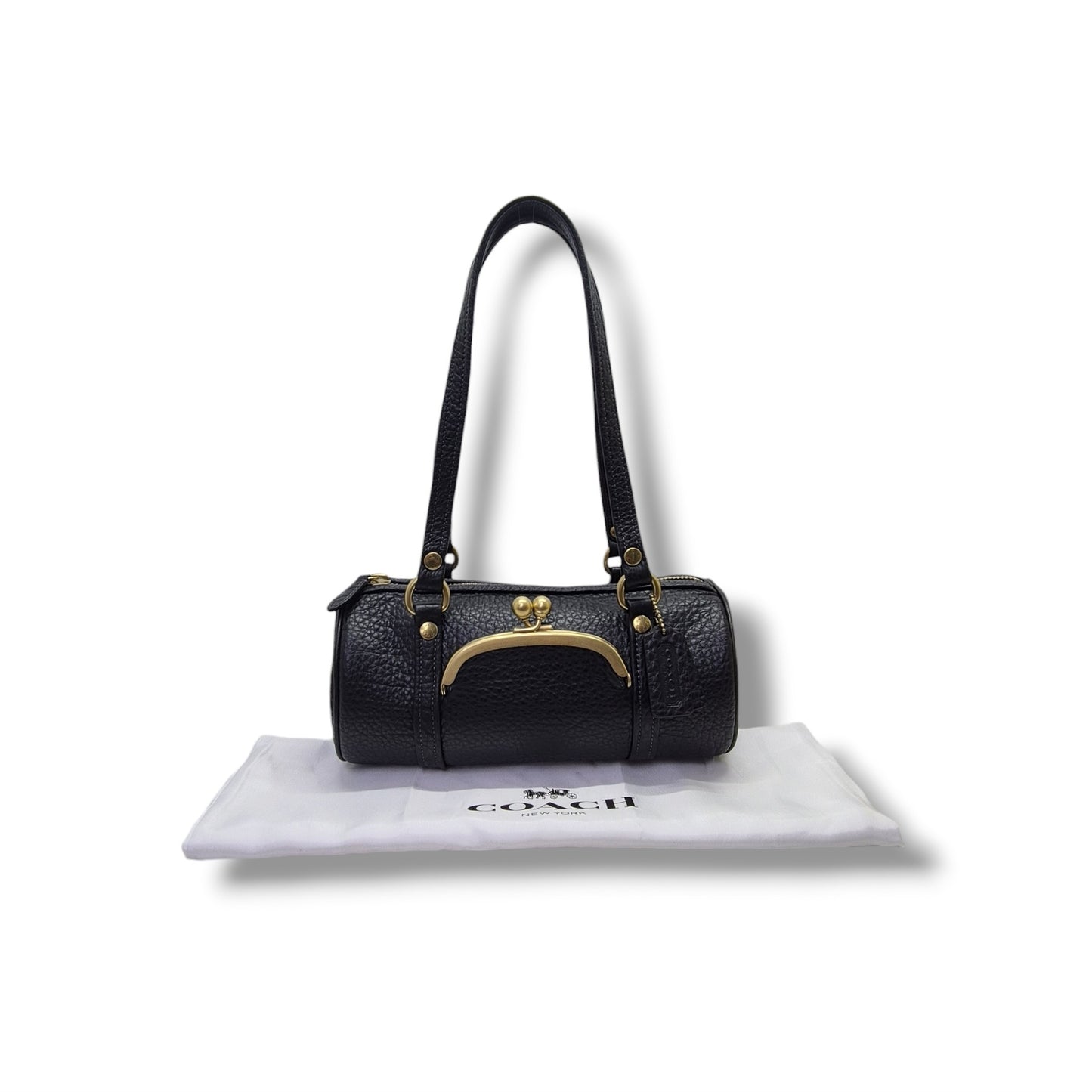 Coach Kisslock Barrel 28 Leather Bowling Bag Ghw (Black)