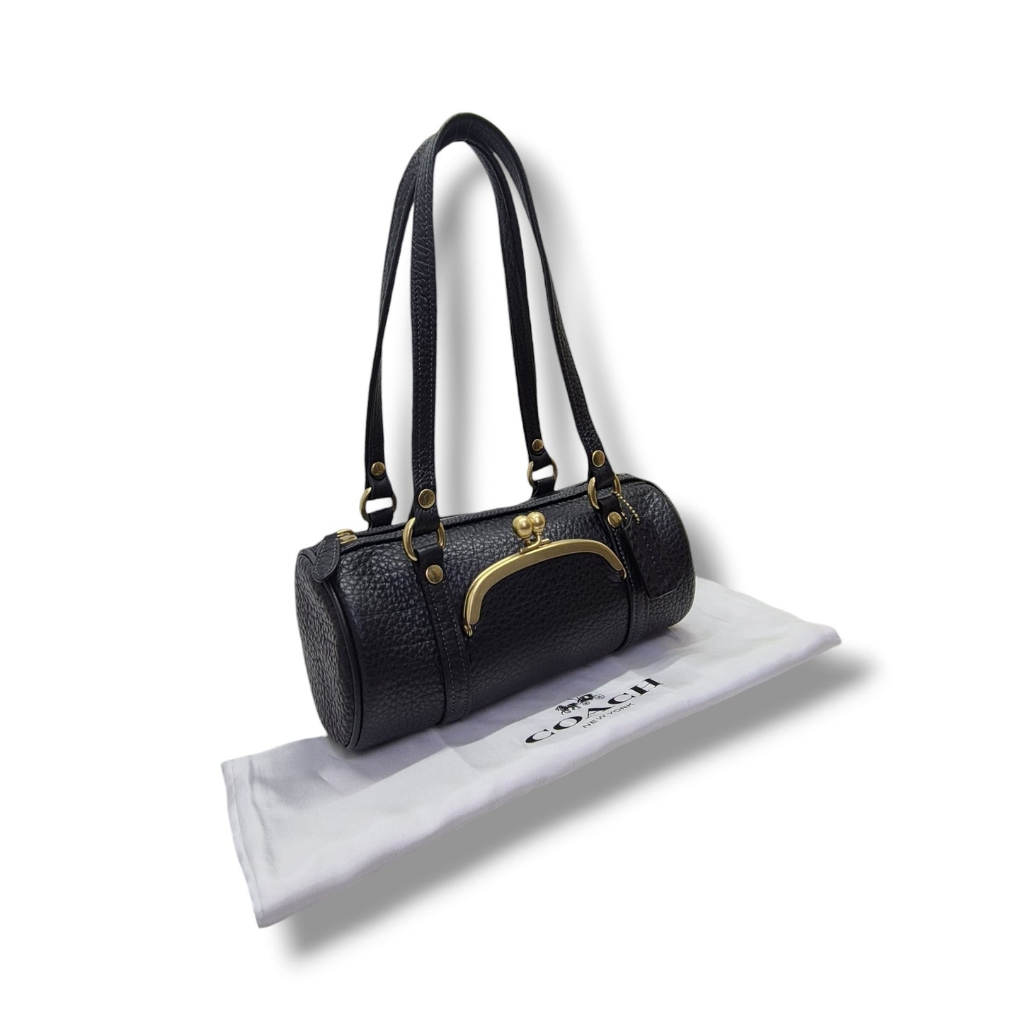 Coach Kisslock Barrel 28 Leather Bowling Bag Ghw (Black)