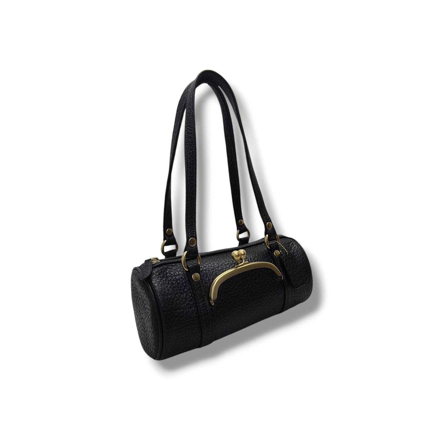 Coach Kisslock Barrel 28 Leather Bowling Bag Ghw (Black)