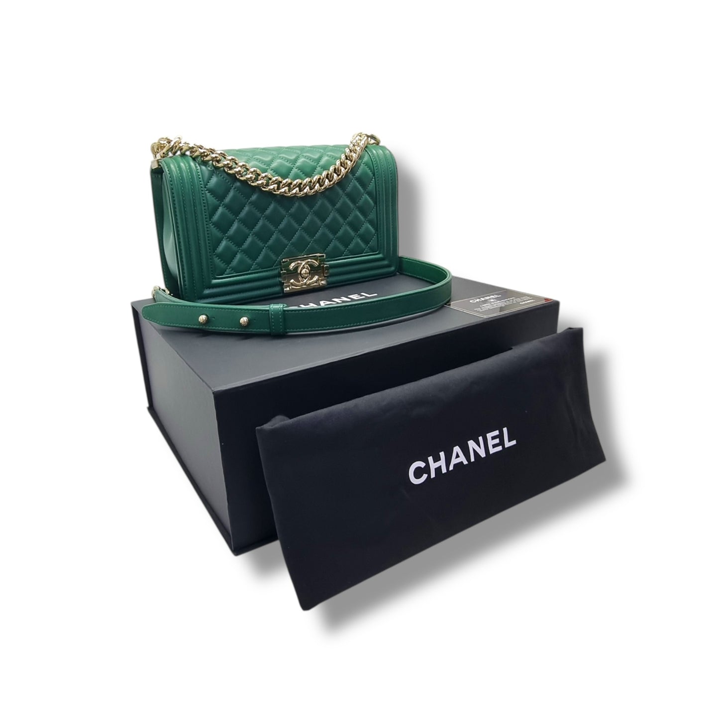 Chanel Boy Medium Lambskin Ghw (Green)
