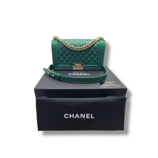 Chanel Boy Medium Lambskin Ghw (Green)