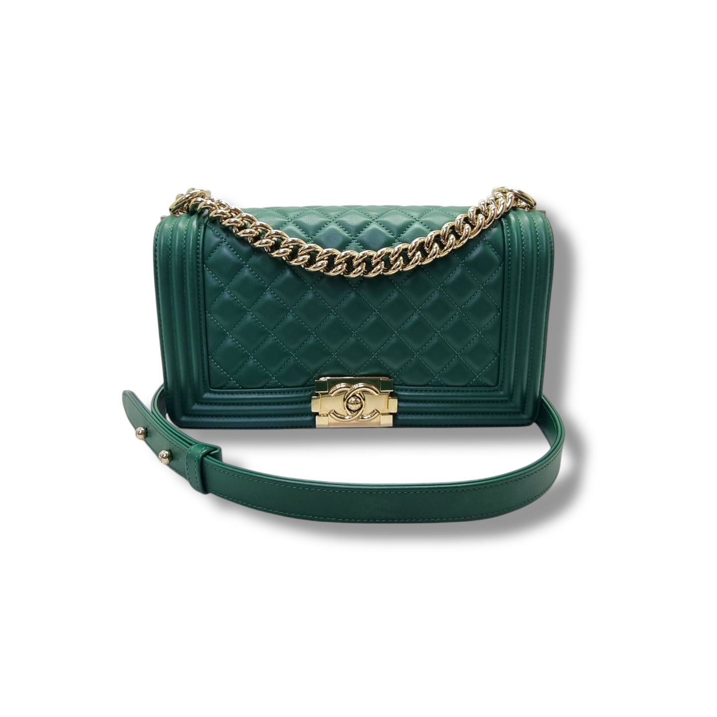Chanel Boy Medium Lambskin Ghw (Green)