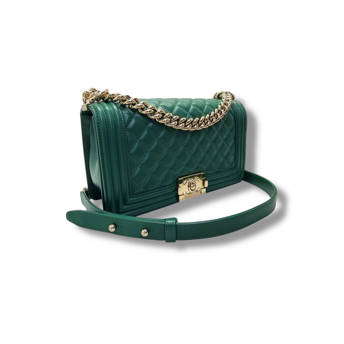 Chanel Boy Medium Lambskin Ghw (Green)