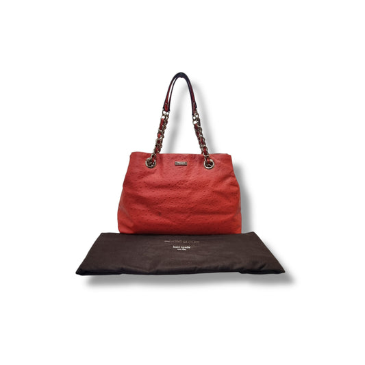 Kate Spade Victoria Falls Maryanne Ostrich Embossed Leather Ghw (Red Coral)