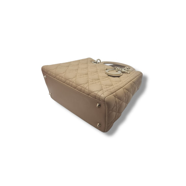 Christian Dior Lady Dior Medium Cannage Lambskin Ghw (Powder Beige)