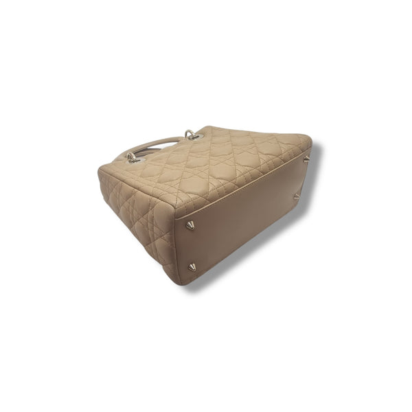 Christian Dior Lady Dior Medium Cannage Lambskin Ghw (Powder Beige)