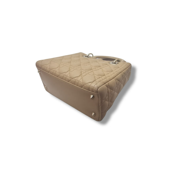 Christian Dior Lady Dior Medium Cannage Lambskin Ghw (Powder Beige)