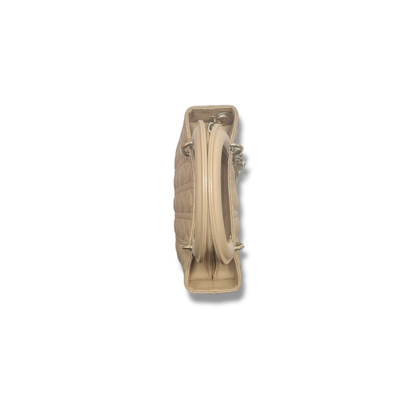 Christian Dior Lady Dior Medium Cannage Lambskin Ghw (Powder Beige)