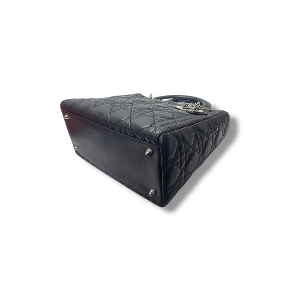 Christian Dior Lady Dior Medium Cannage Lambskin Shw (Black)