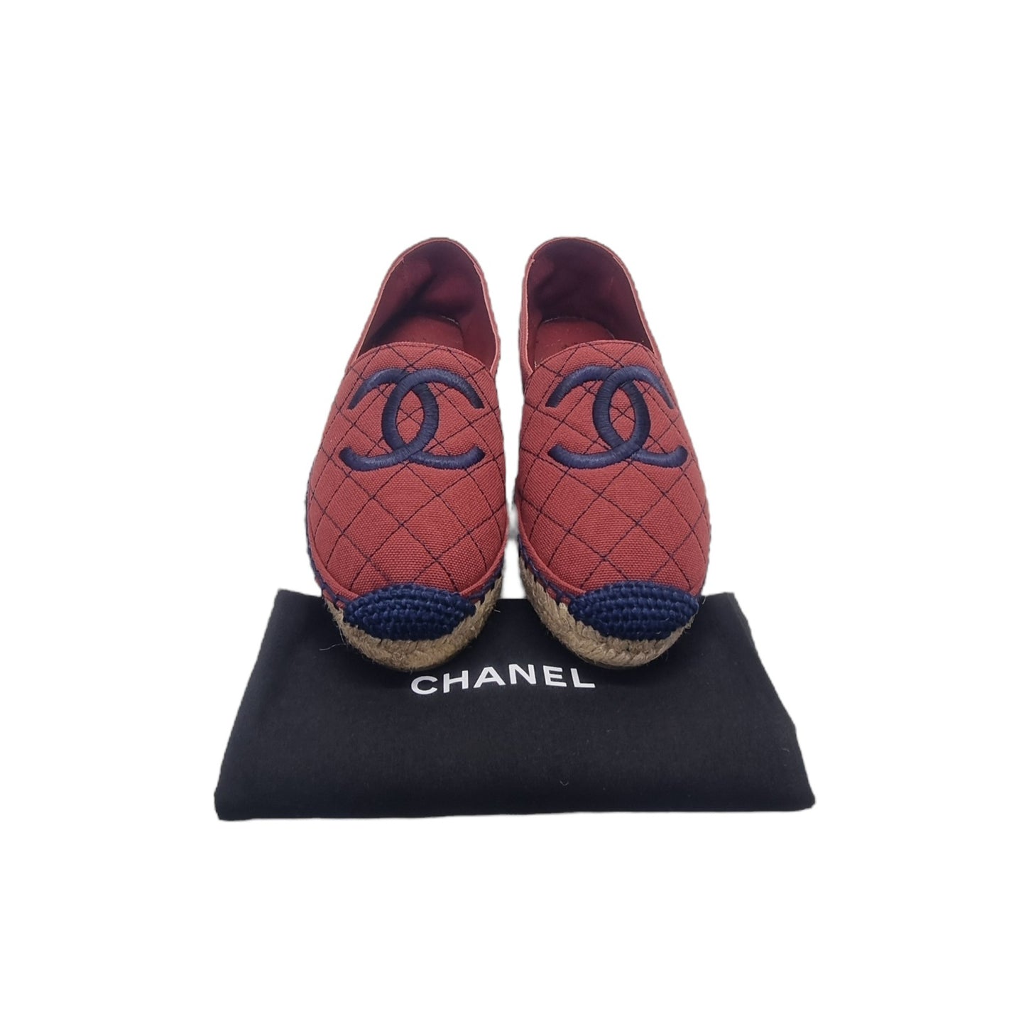 Chanel CC Canvas Quilted Espadrilles Flat Shoes (Burgundy/Navy Blue)