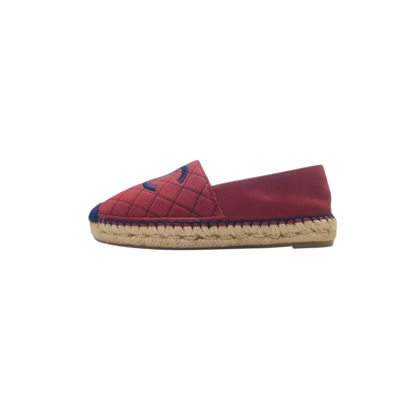 Chanel CC Canvas Quilted Espadrilles Flat Shoes (Burgundy/Navy Blue)