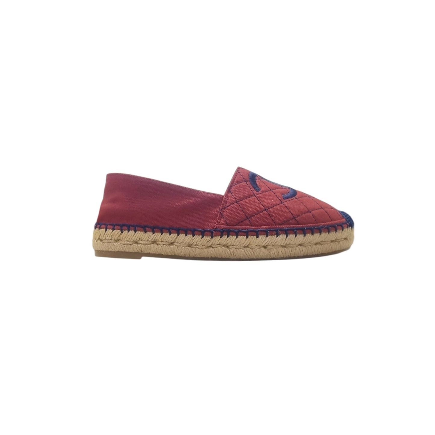 Chanel CC Canvas Quilted Espadrilles Flat Shoes (Burgundy/Navy Blue)