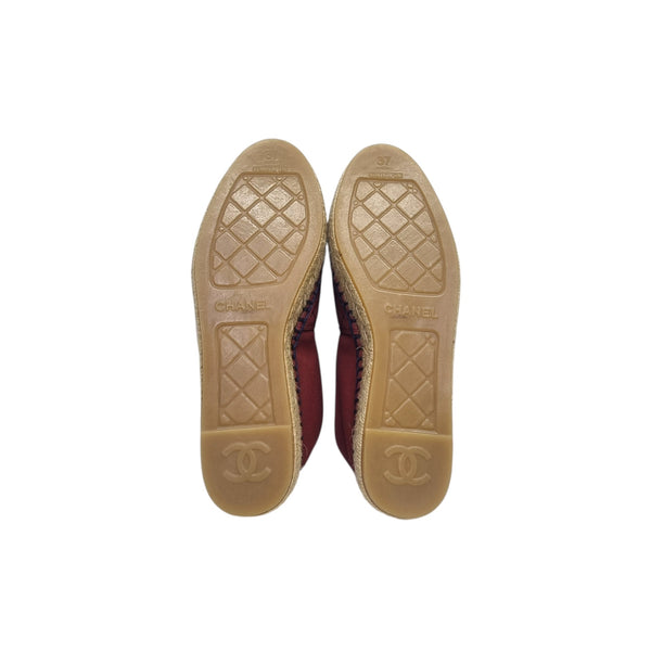 Chanel CC Canvas Quilted Espadrilles Flat Shoes (Burgundy/Navy Blue)