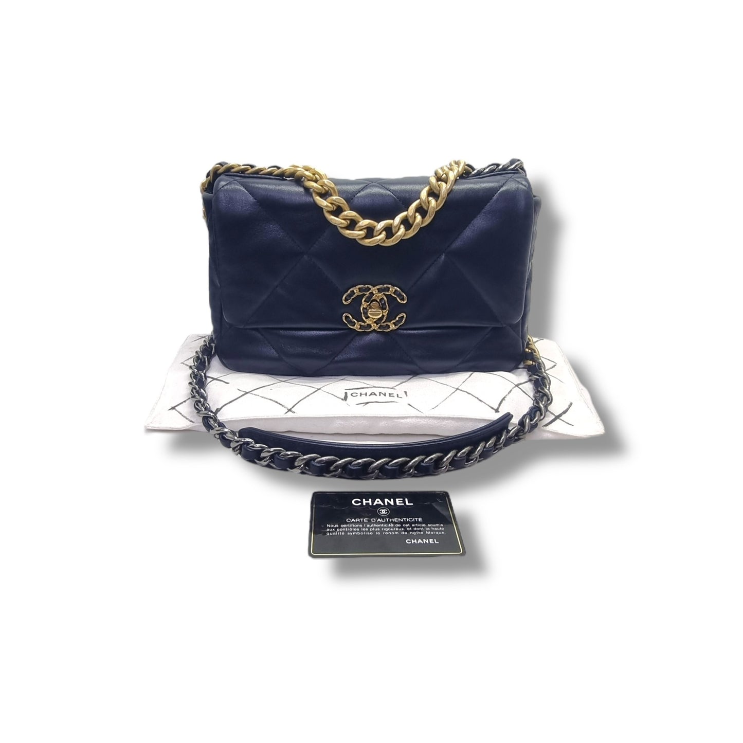 Chanel C19 Small Flap Goatskin 3 Tone Hw (Navy Blue)