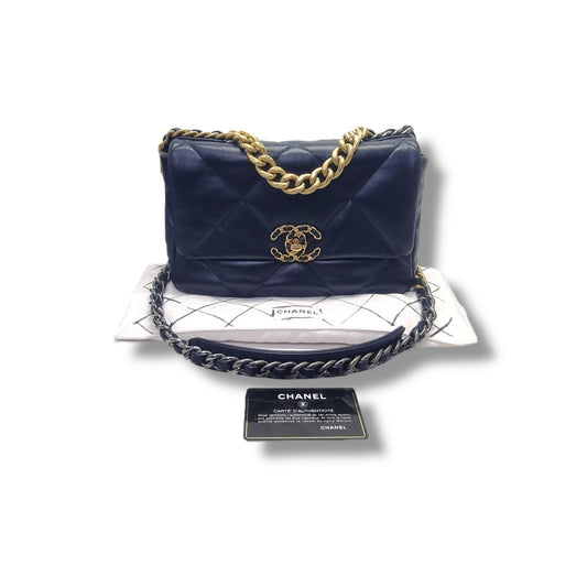 Chanel C19 Small Flap Goatskin 3 Tone Hw (Navy Blue)