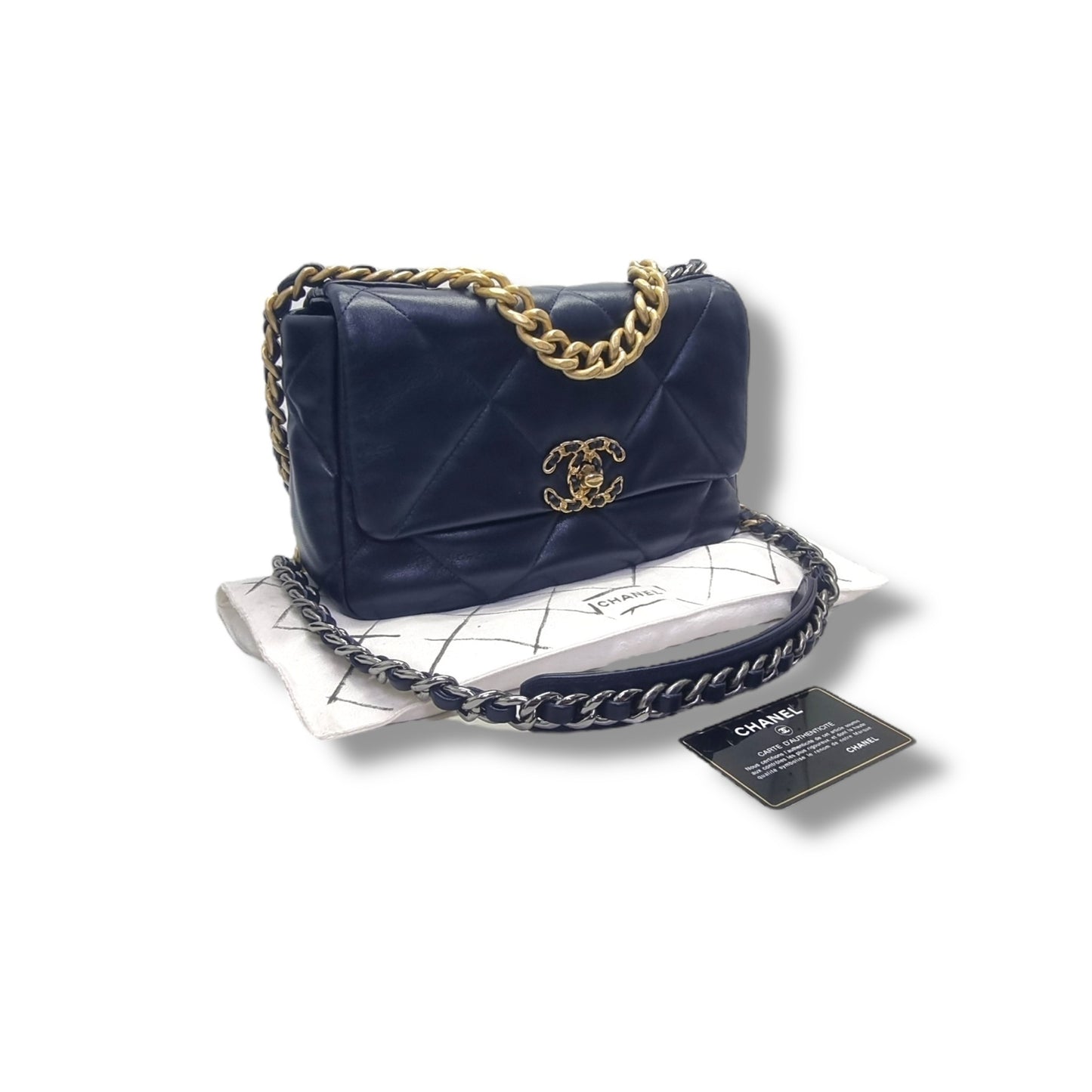 Chanel C19 Small Flap Goatskin 3 Tone Hw (Navy Blue)