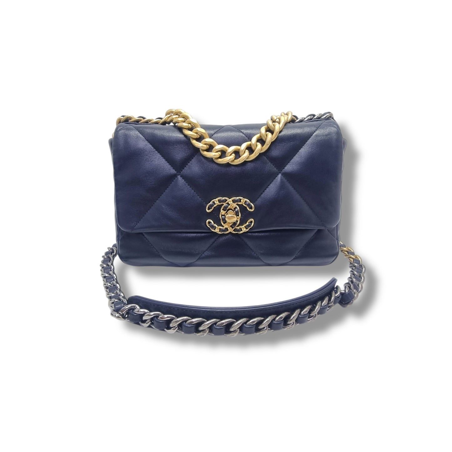 Chanel C19 Small Flap Goatskin 3 Tone Hw (Navy Blue)