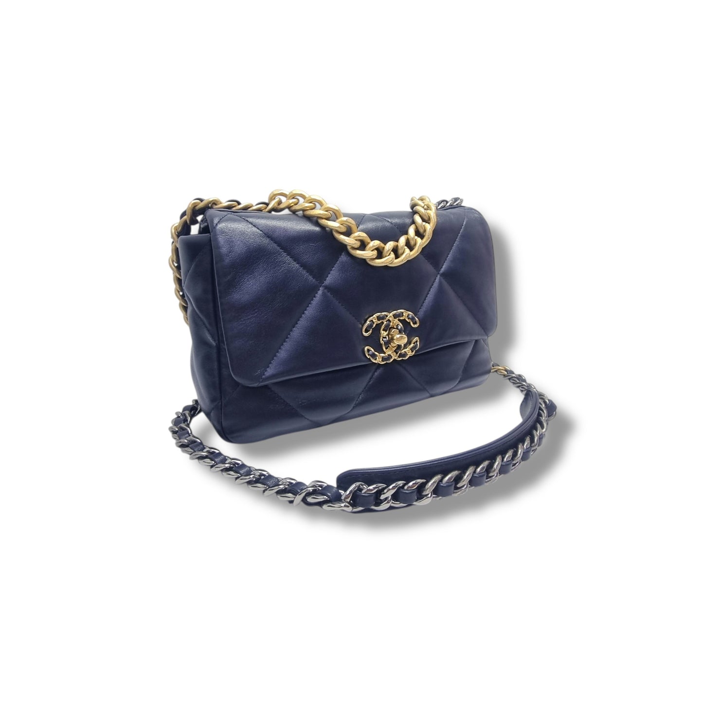 Chanel C19 Small Flap Goatskin 3 Tone Hw (Navy Blue)