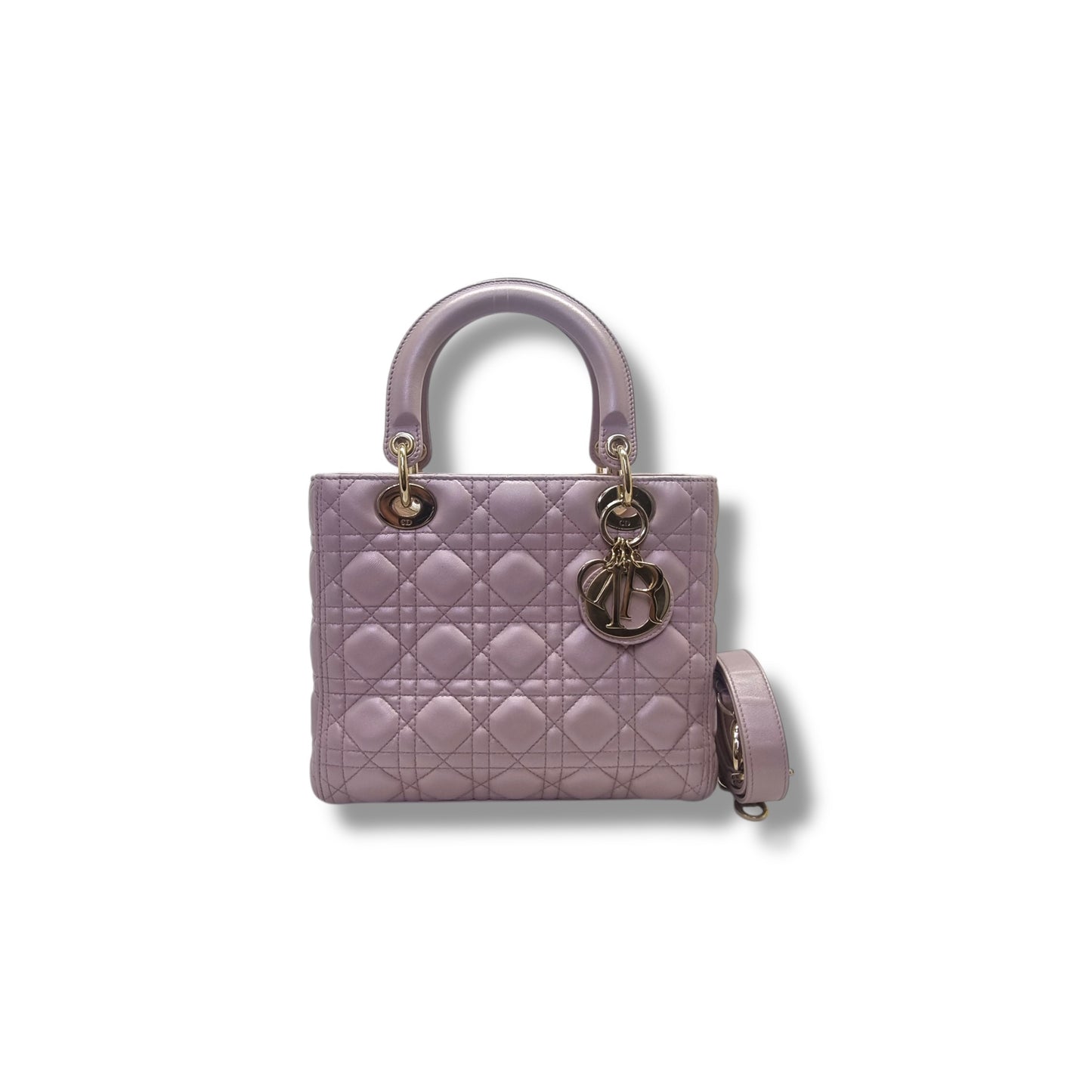 Christian Dior Lady Dior Medium Cannage Lambskin Ghw (Pearlescent Pink)