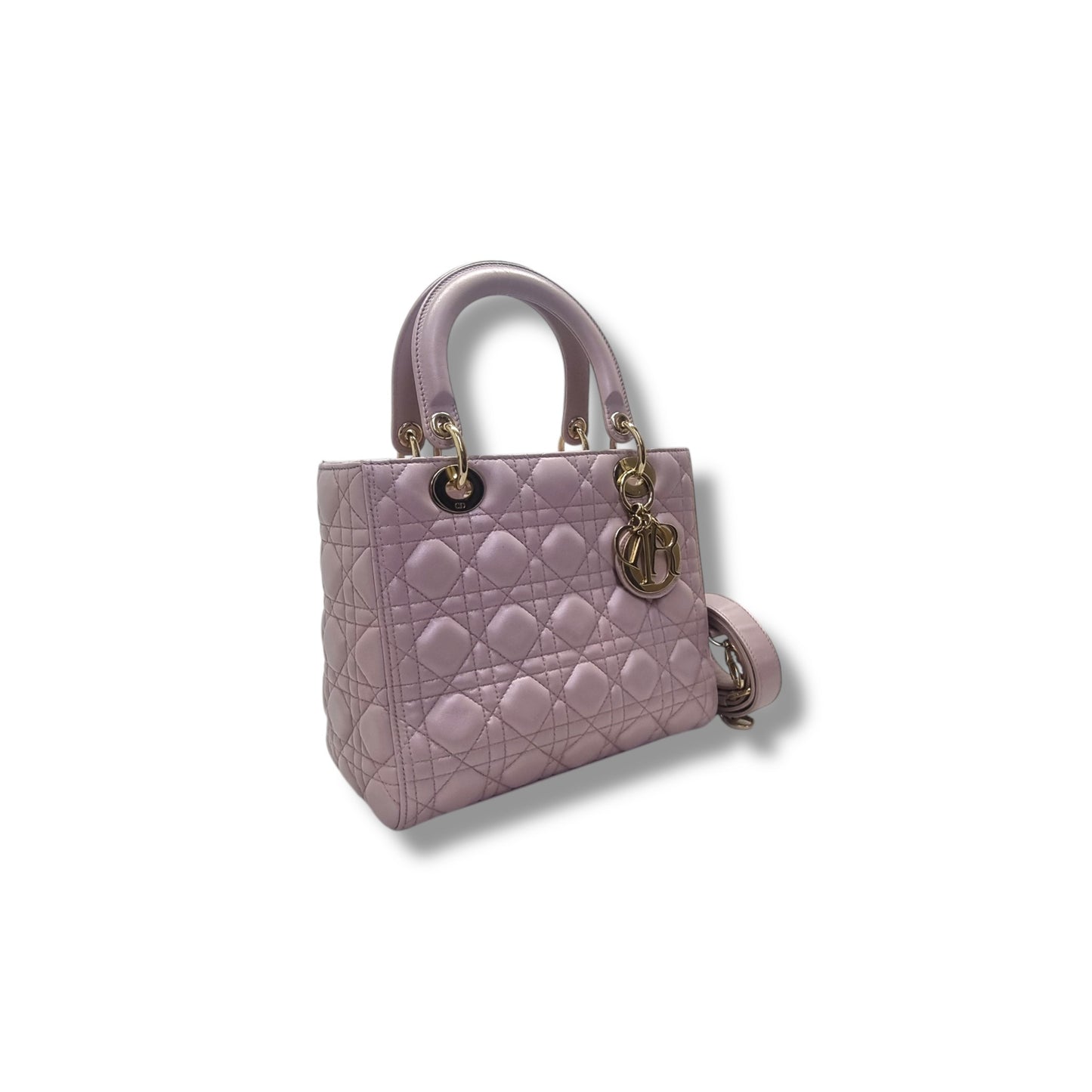 Christian Dior Lady Dior Medium Cannage Lambskin Ghw (Pearlescent Pink)