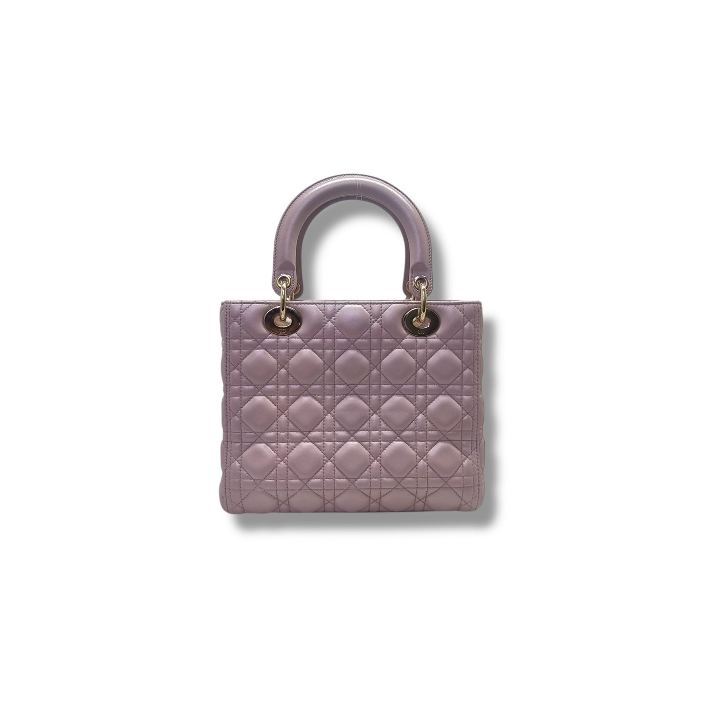 Christian Dior Lady Dior Medium Cannage Lambskin Ghw (Pearlescent Pink)