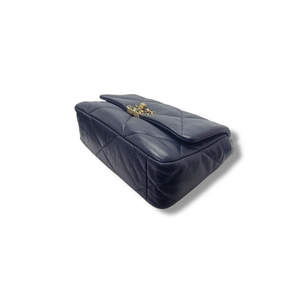 Chanel C19 Small Flap Goatskin 3 Tone Hw (Navy Blue)