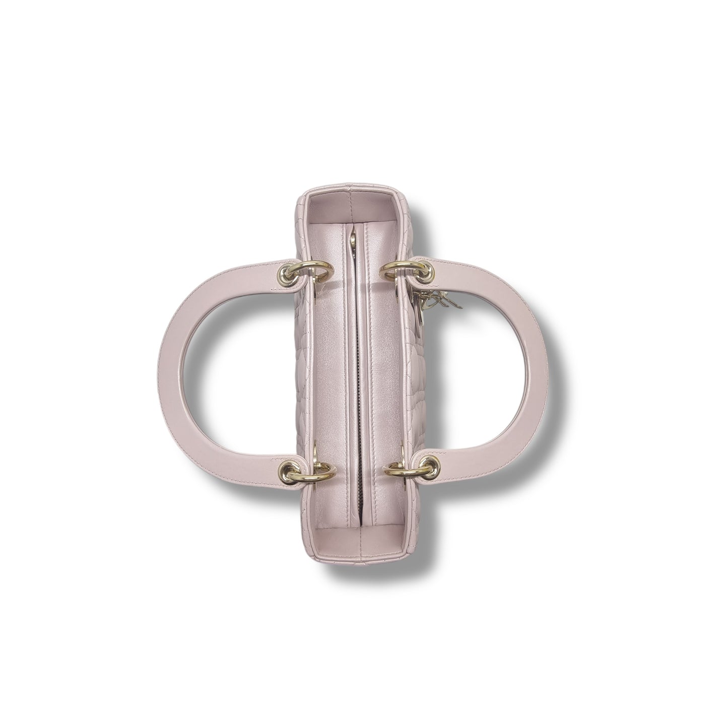 Christian Dior Lady Dior Medium Cannage Lambskin Ghw (Pearlescent Pink)