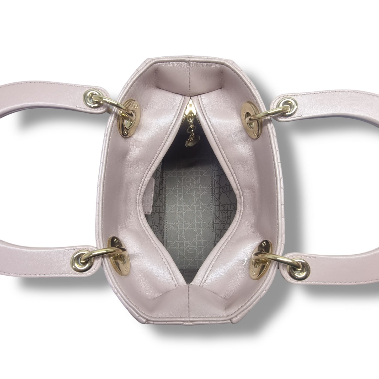 Christian Dior Lady Dior Medium Cannage Lambskin Ghw (Pearlescent Pink)