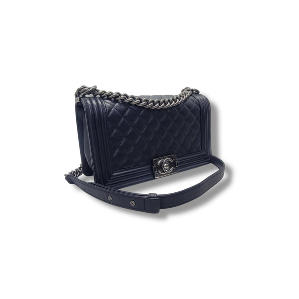 Chanel Boy Old Medium Calfskin Ruthenium Hw (Black)