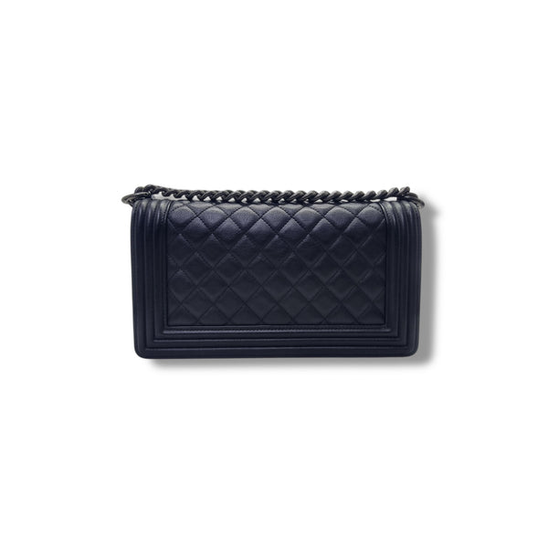 Chanel Boy Old Medium Calfskin Ruthenium Hw (Black)