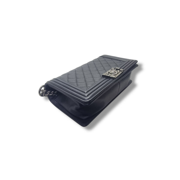 Chanel Boy Old Medium Calfskin Ruthenium Hw (Black)