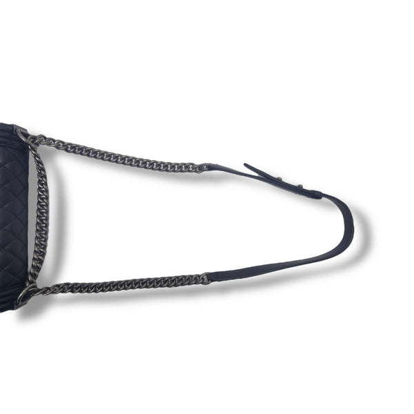 Chanel Boy Old Medium Calfskin Ruthenium Hw (Black)