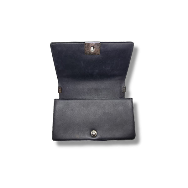 Chanel Boy Old Medium Calfskin Ruthenium Hw (Black)