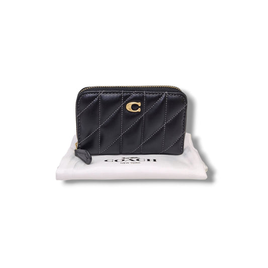 Coach Essential Small Zip Around Card Case With Quilting Ghw (Black)