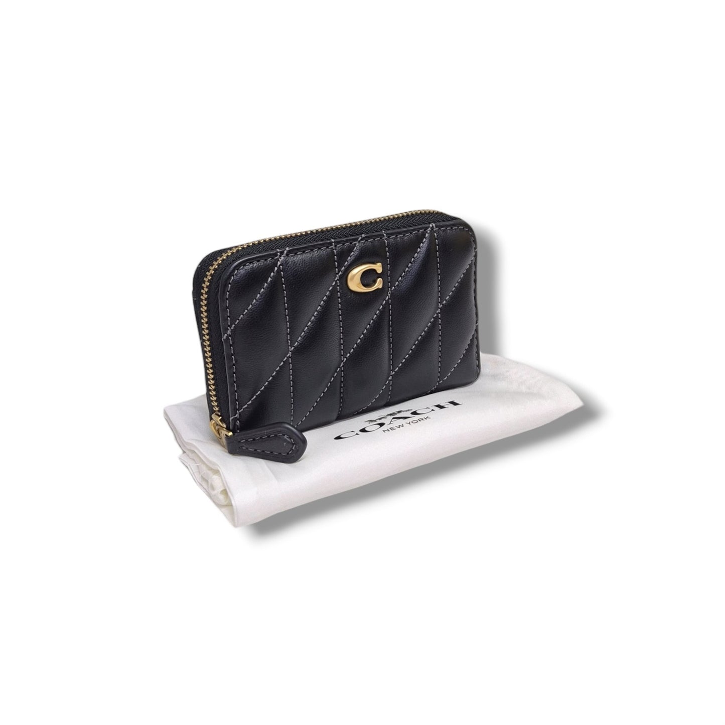 Coach Essential Small Zip Around Card Case With Quilting Ghw (Black)