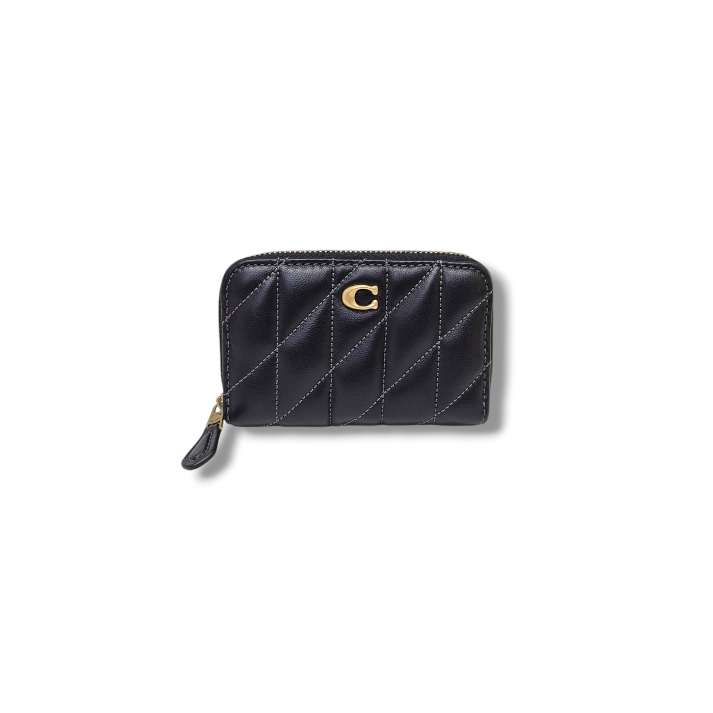Coach Essential Small Zip Around Card Case With Quilting Ghw (Black)