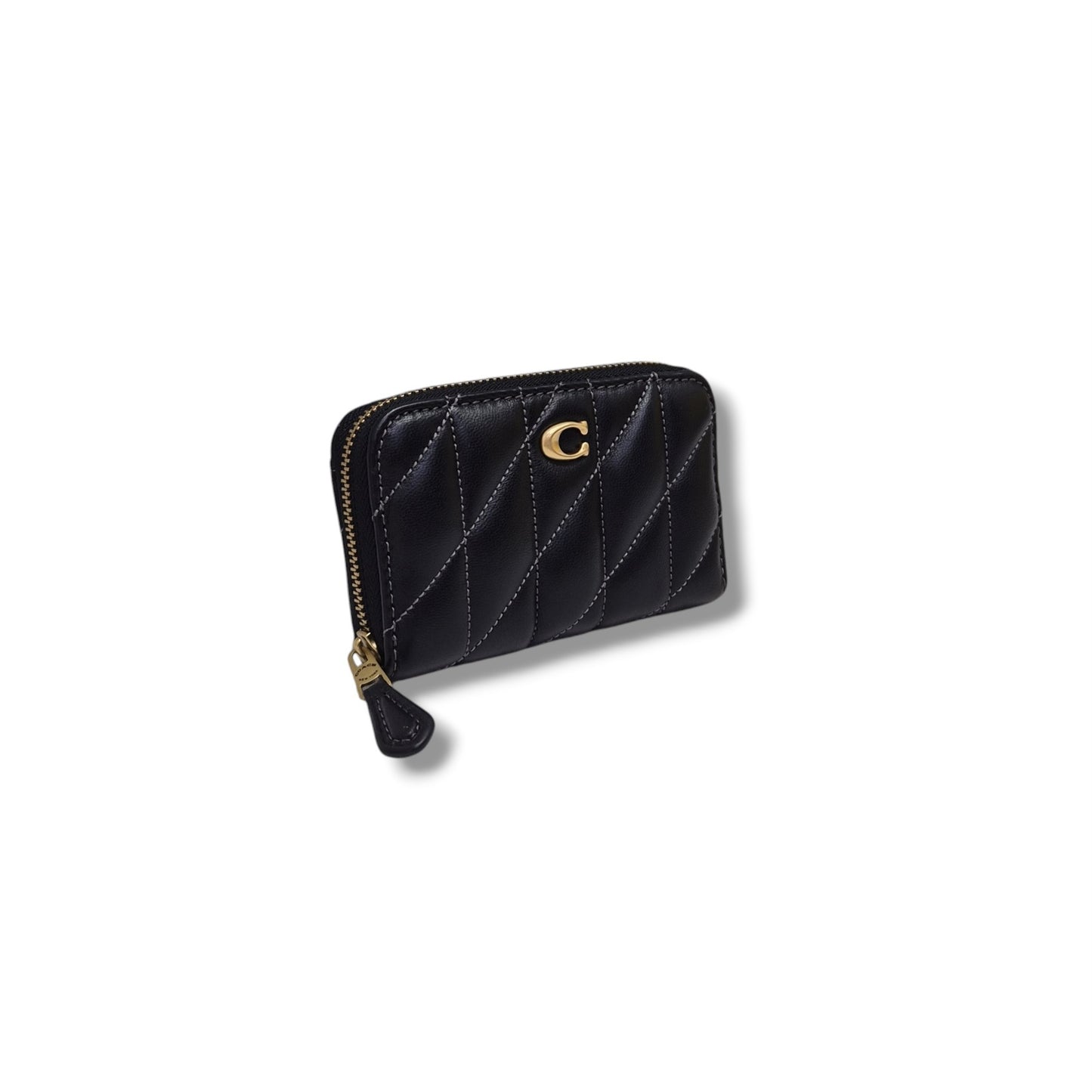 Coach Essential Small Zip Around Card Case With Quilting Ghw (Black)