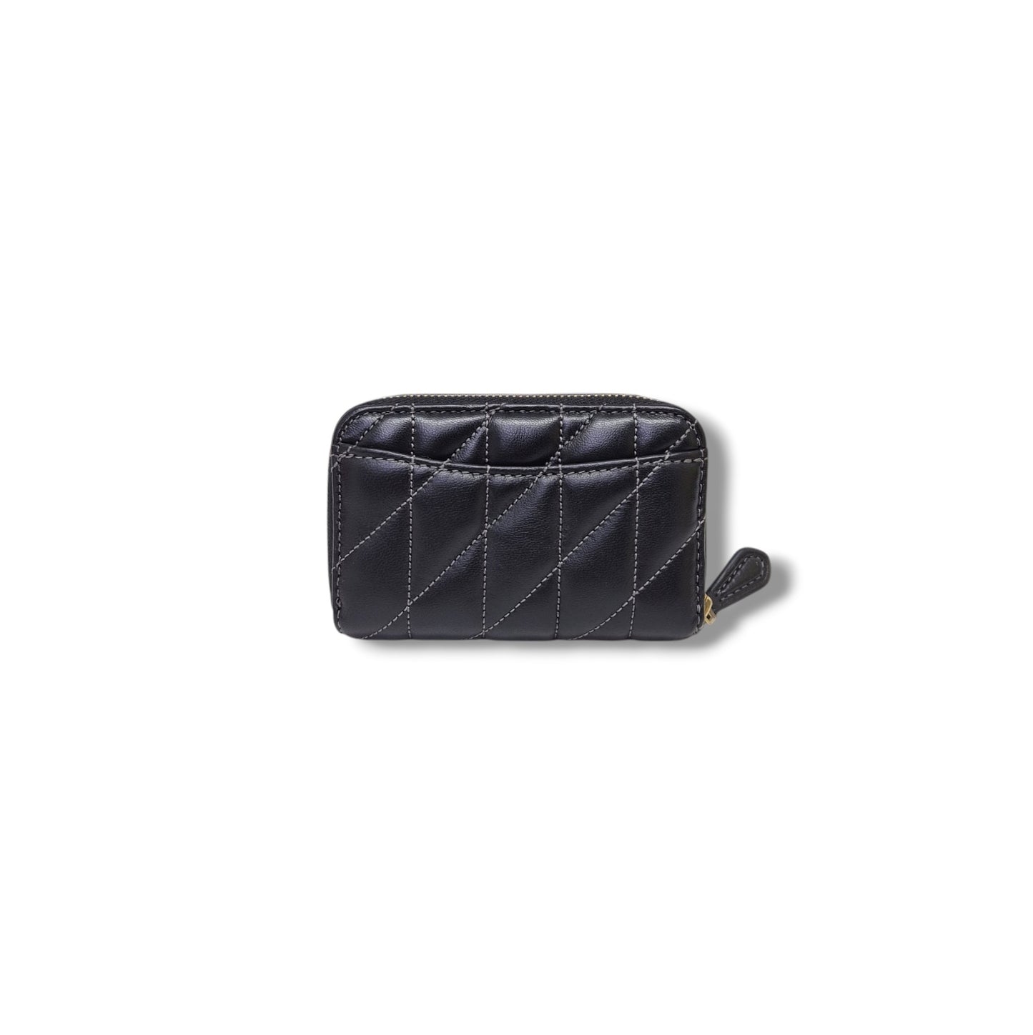 Coach Essential Small Zip Around Card Case With Quilting Ghw (Black)